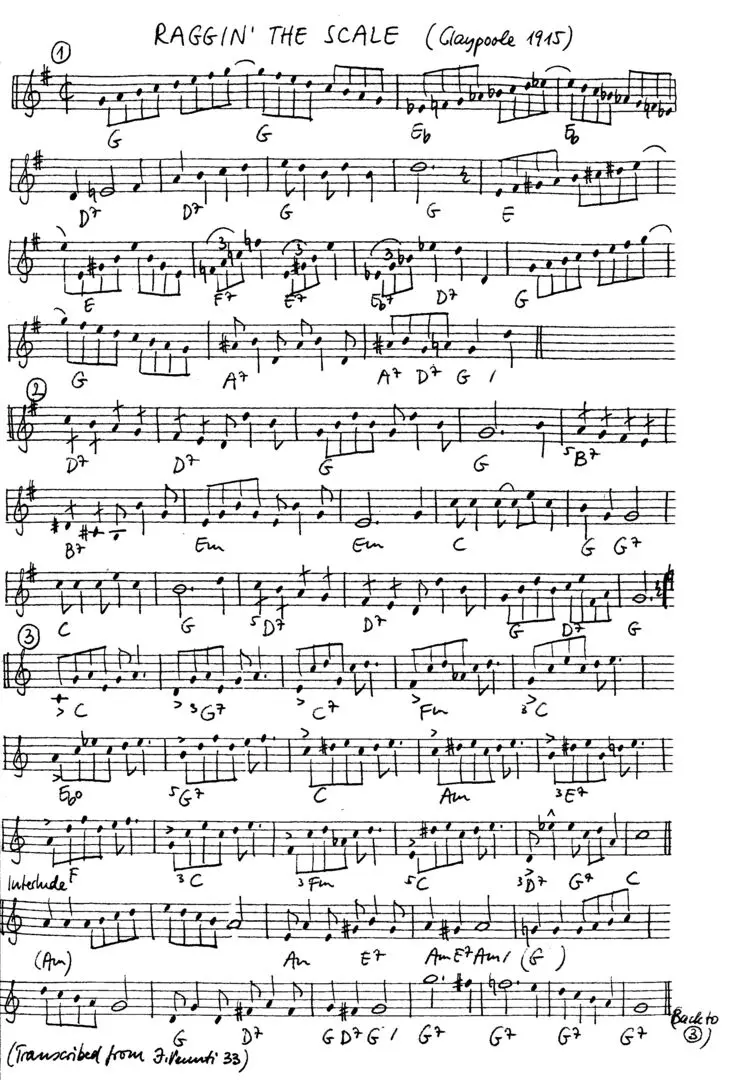 raggin' the scale free jazz leadsheet - Courtesy of the Jungle Jazz Band